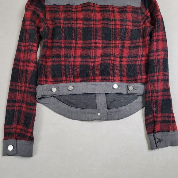 William Rast Motocross Flannel Denim Jacket Womens Red Black Plaid Cowgirl Med - Picture 12 of 13